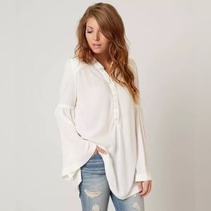 Free People Easy Girl White Bell Sleeve Button Collar Blouse in S